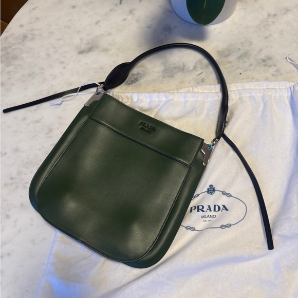 Prada Green Leather Shoulder Bag with Black Strap - Picture 2 of 4